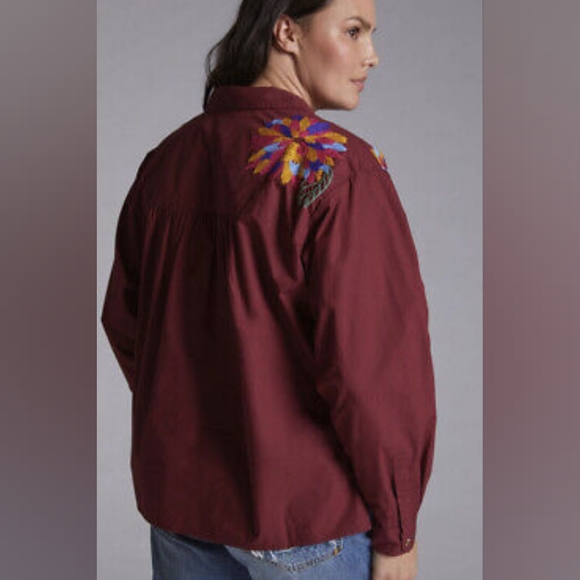 NWT, Anthropologie Maeve Wine/Bordeaux Embroidered Top - Picture 14 of 15